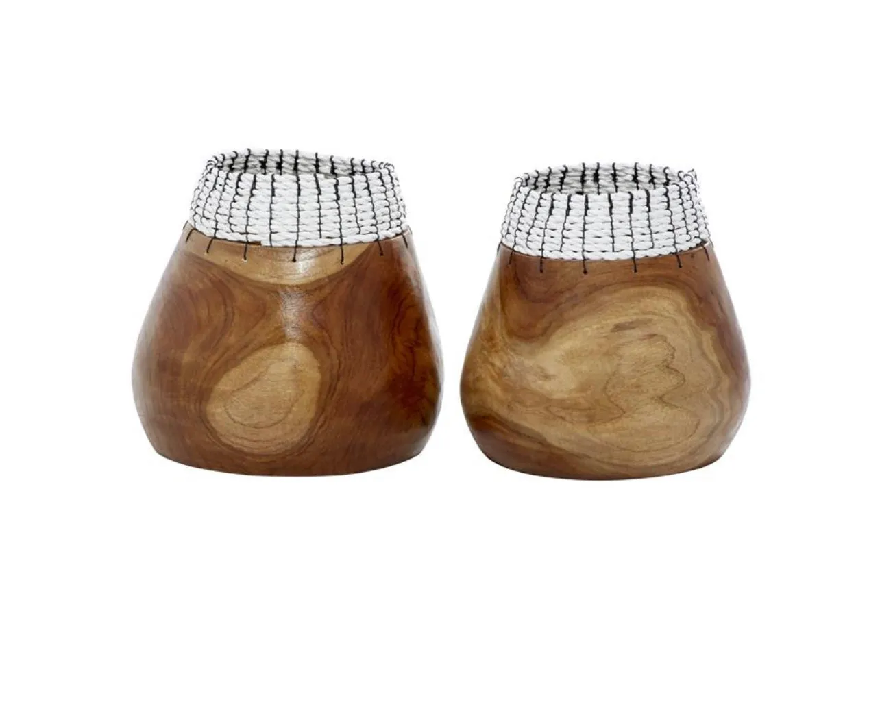 1 PIECE BROWN WOOD HANDMADE DECORATIVE BOWL WITH WHITE SEAGRASS ACCENTS