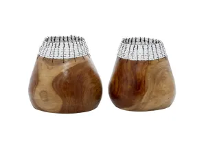 1 PIECE BROWN WOOD HANDMADE DECORATIVE BOWL WITH WHITE SEAGRASS ACCENTS