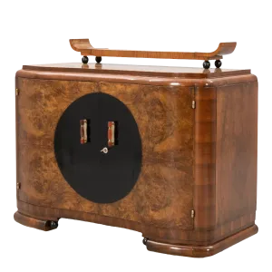 1920s Swedish Grace : Art Deco walnut briar bar cabinet