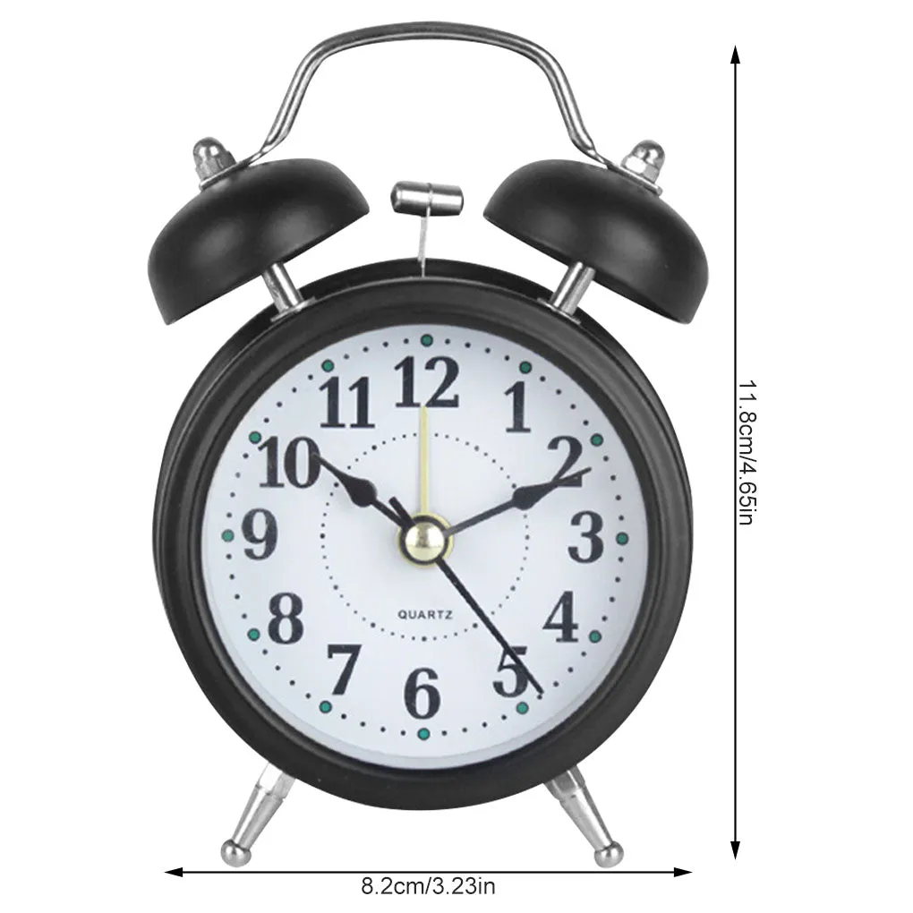 3 inch Twin Bell Alarm Clock Metal Frame 3D Dial with Backlight Night Light Desk Table Clock for Home Office