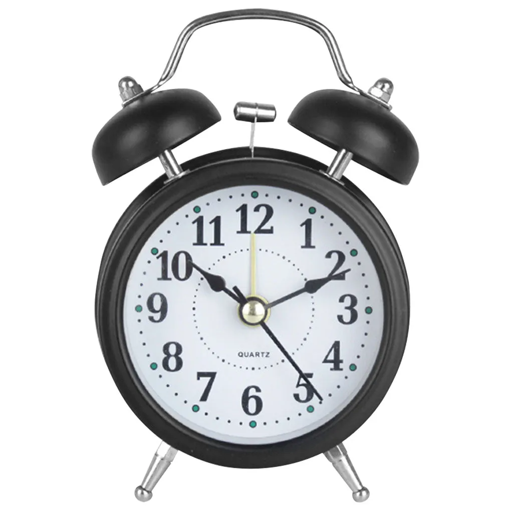 3 inch Twin Bell Alarm Clock Metal Frame 3D Dial with Backlight Night Light Desk Table Clock for Home Office
