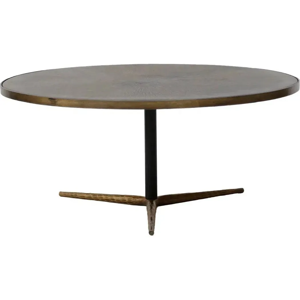36" Brown Round Coffee Table Metal Top With Metal Frame