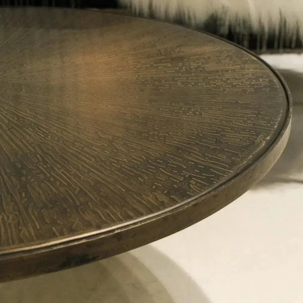 36" Brown Round Coffee Table Metal Top With Metal Frame