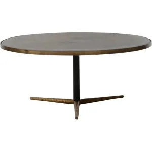 36" Brown Round Coffee Table Metal Top With Metal Frame
