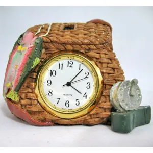 3D Ceramic Paperweight Nightstand Analog TIME CLOCK Fish Fisherman Basket Table Top Office Home Decors