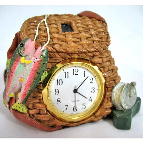 3D Ceramic Paperweight Nightstand Analog TIME CLOCK Fish Fisherman Basket Table Top Office Home Decors