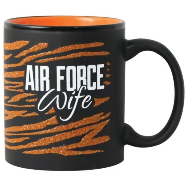 Air Force Wife with Zebra Glitz Imprint Wrap on Black Matte with Colored Interior Ceramic Mug