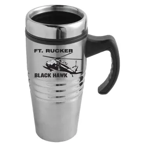 Blackhawk Helicopter with Fort Rucker in Black Imprint on Stainless Tumbler with a Handle
