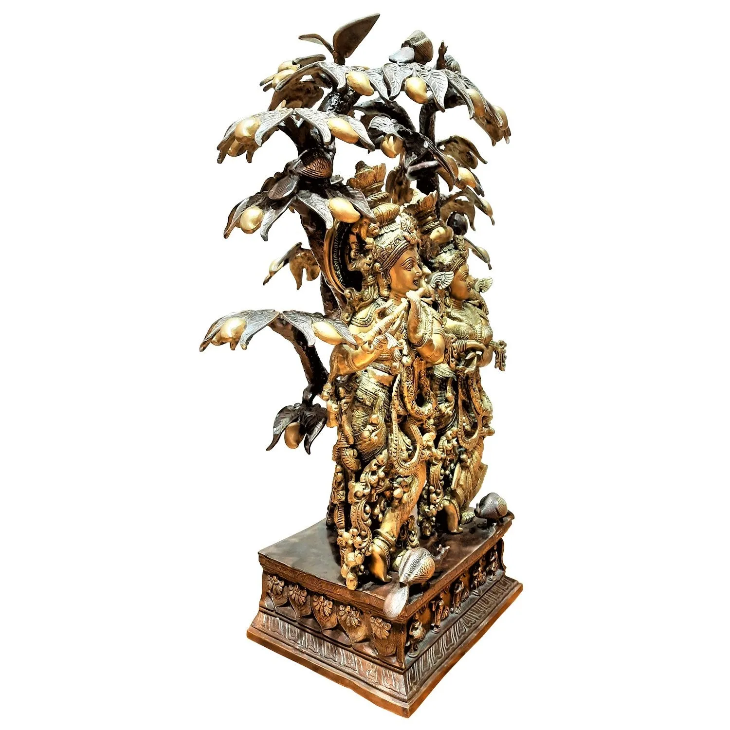 Brass Radha Krishna Standing With Tree Two Tone 36 In