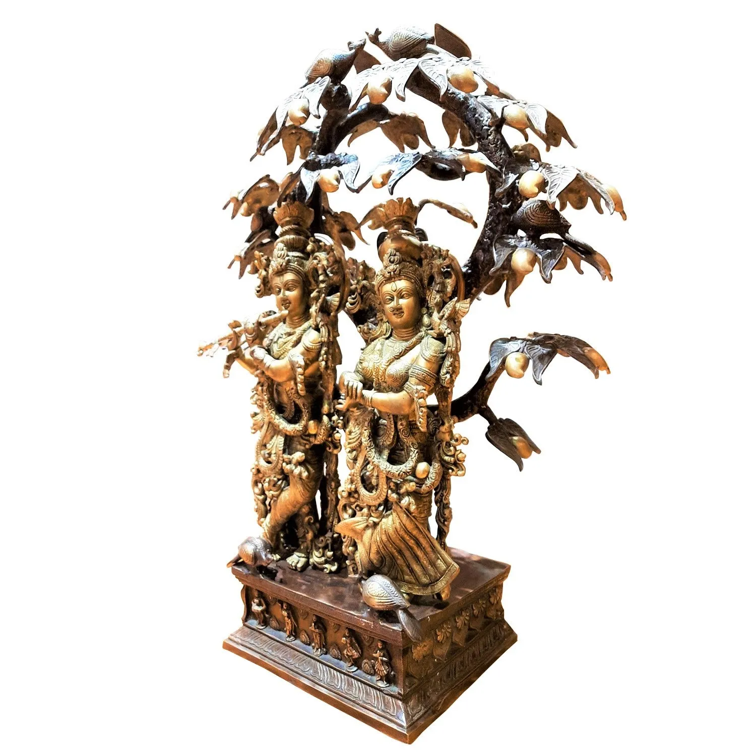 Brass Radha Krishna Standing With Tree Two Tone 36 In