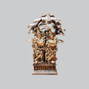 Brass Radha Krishna Standing With Tree Two Tone 36 In