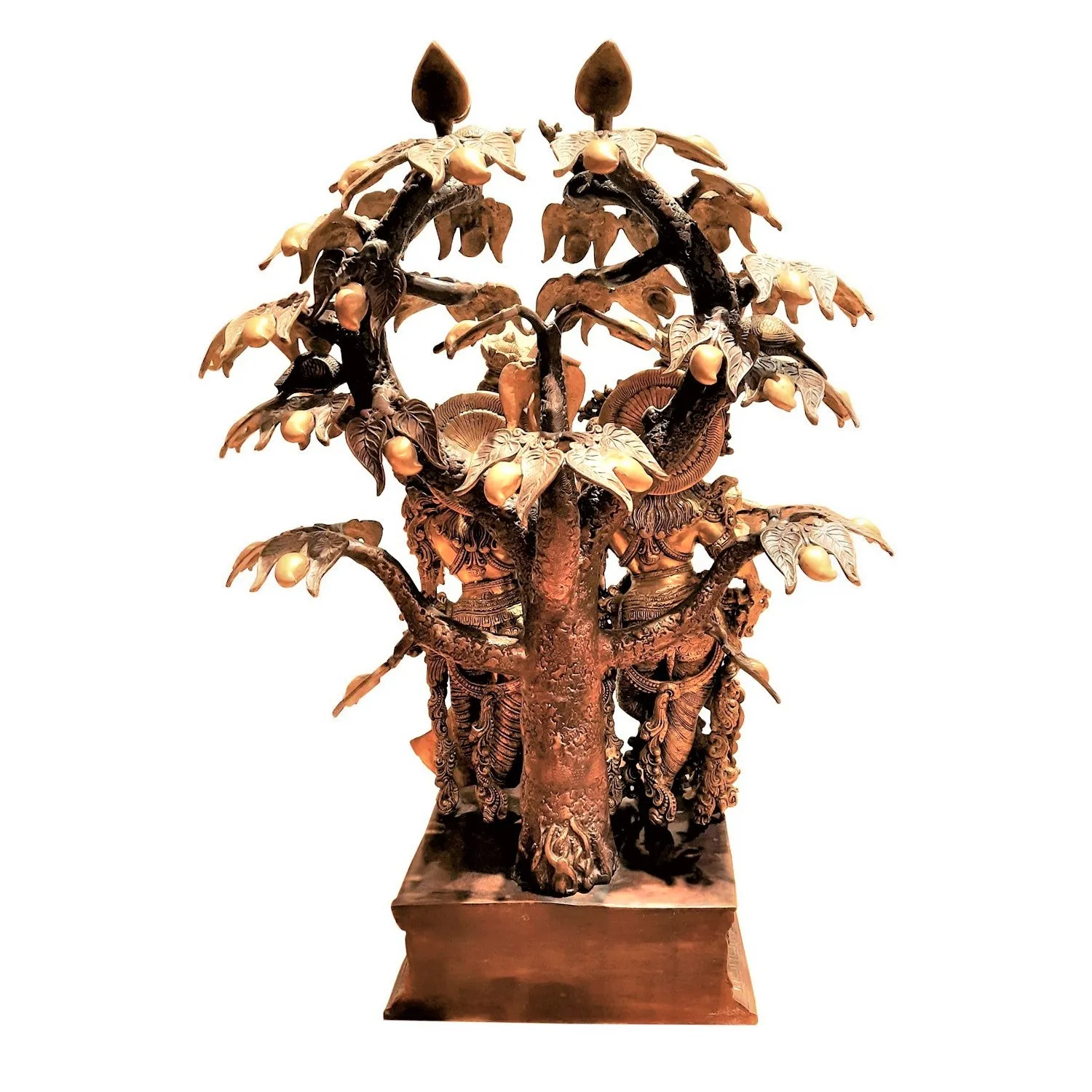Brass Radha Krishna Standing With Tree Two Tone 36 In