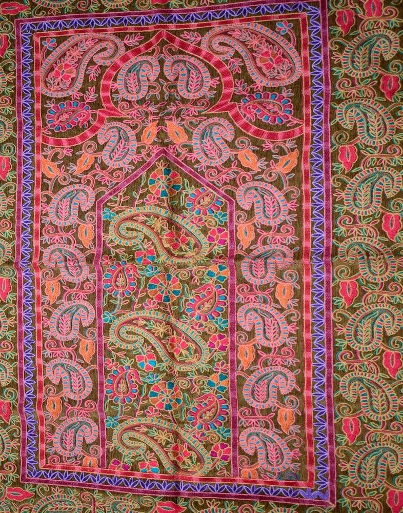 Brown Color With Multi Thread Kashmiri Aari Work Prayer Rug