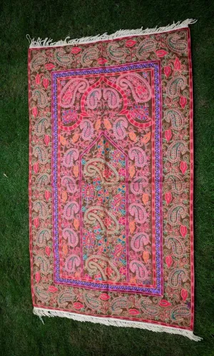 Brown Color With Multi Thread Kashmiri Aari Work Prayer Rug