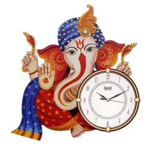 CIRCADIAN Ajanta Design Wall Clock for Home décor Living Room Hall Office Bedroom Fancy Stylish Antique Wooden Watch Hand Made Multicolour 38 x 37 cm Pack of 1