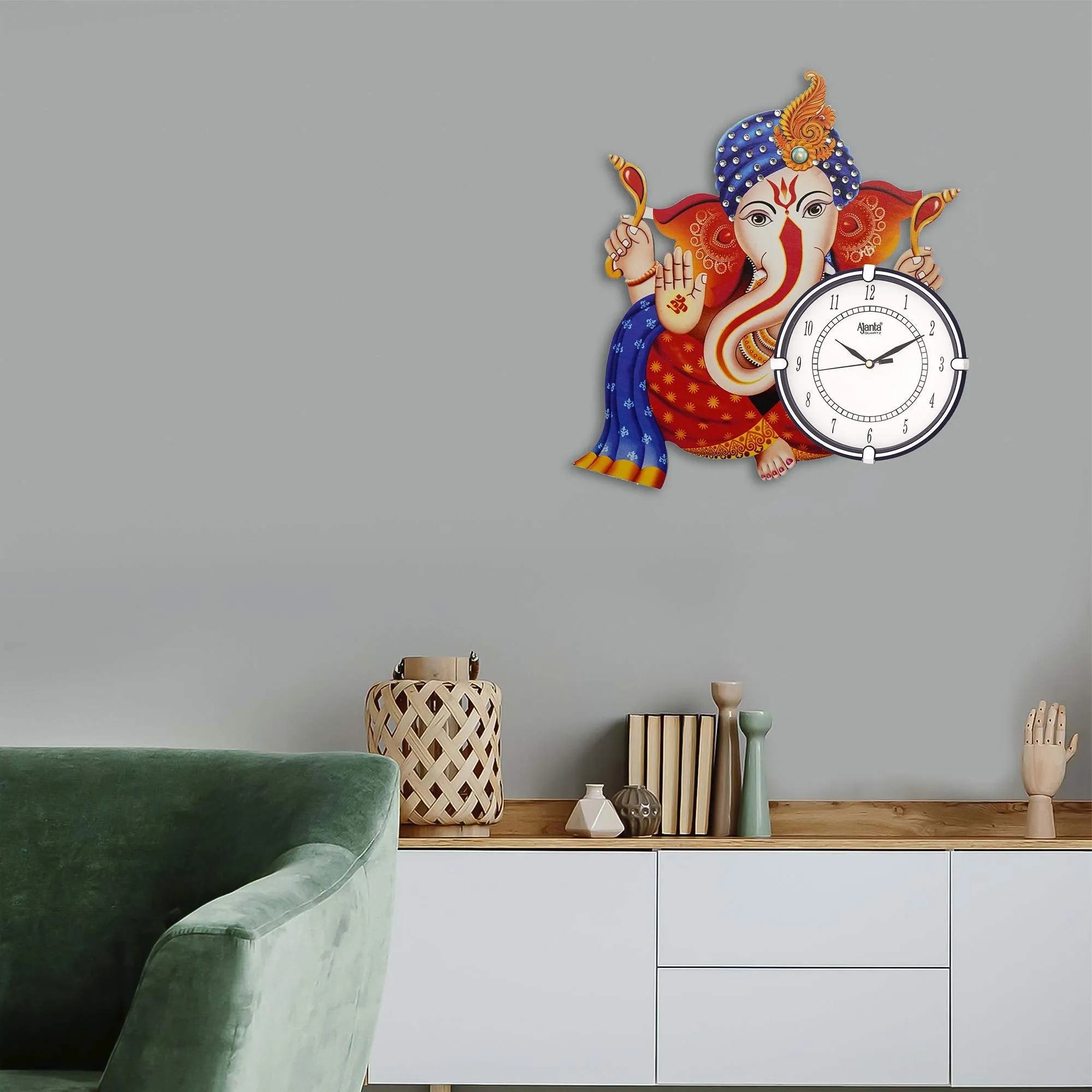 CIRCADIAN Ajanta Design Wall Clock for Home décor Living Room Hall Office Bedroom Fancy Stylish Antique Wooden Watch Hand Made Multicolour 38 x 37 cm Pack of 1