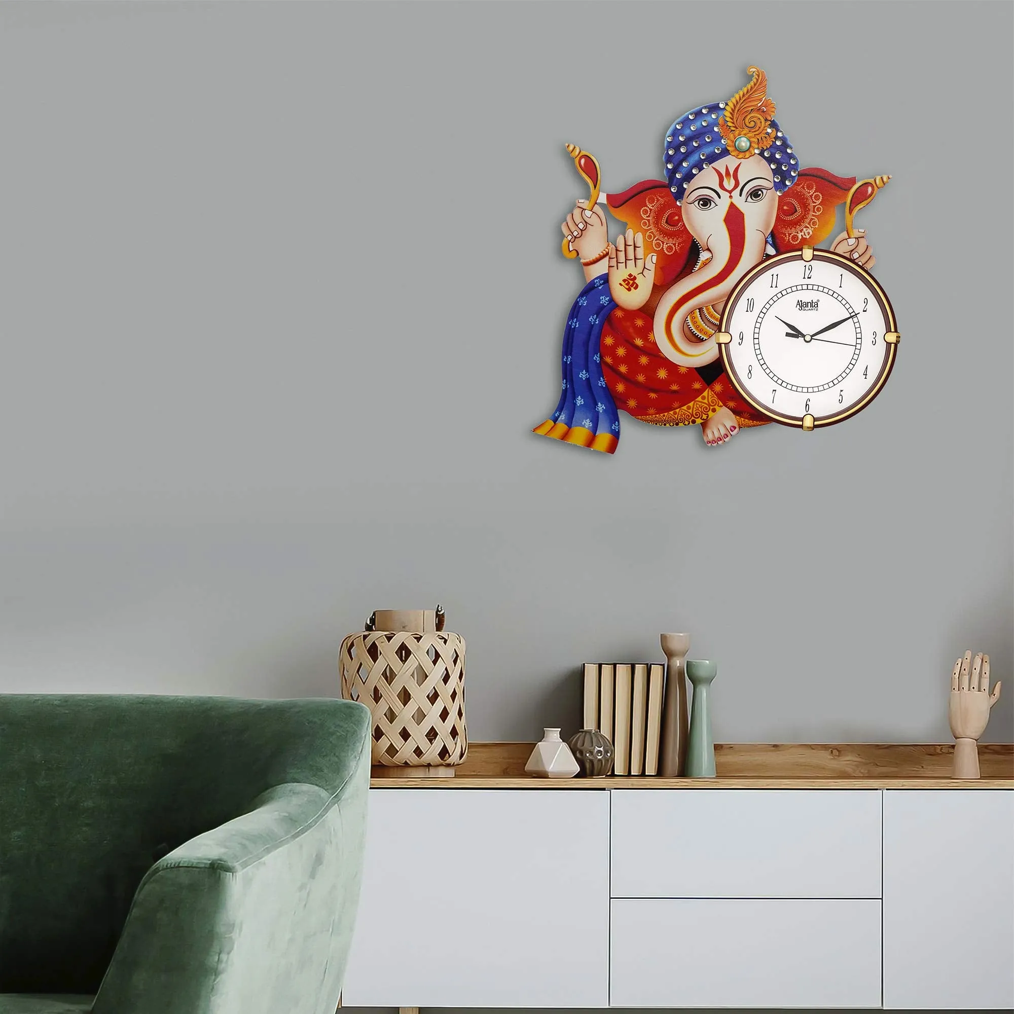 CIRCADIAN Ajanta Design Wall Clock for Home décor Living Room Hall Office Bedroom Fancy Stylish Antique Wooden Watch Hand Made Multicolour 38 x 37 cm Pack of 1
