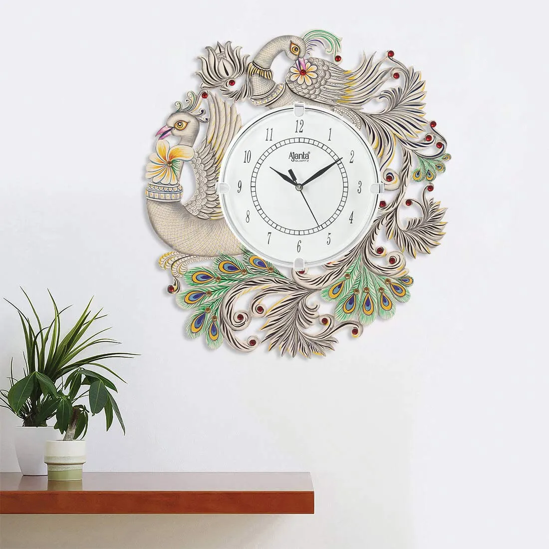 Circadian Ajanta Peacock Design Wall Clock For Home Décor Living Room Hall Office Bedroom Fancy Stylish Antique Wooden Watch Hand Made Multicolour 36 X 36 Cm Pack Of 1 - Analog