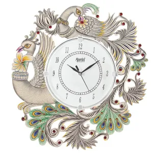 Circadian Ajanta Peacock Design Wall Clock For Home Décor Living Room Hall Office Bedroom Fancy Stylish Antique Wooden Watch Hand Made Multicolour 36 X 36 Cm Pack Of 1 - Analog