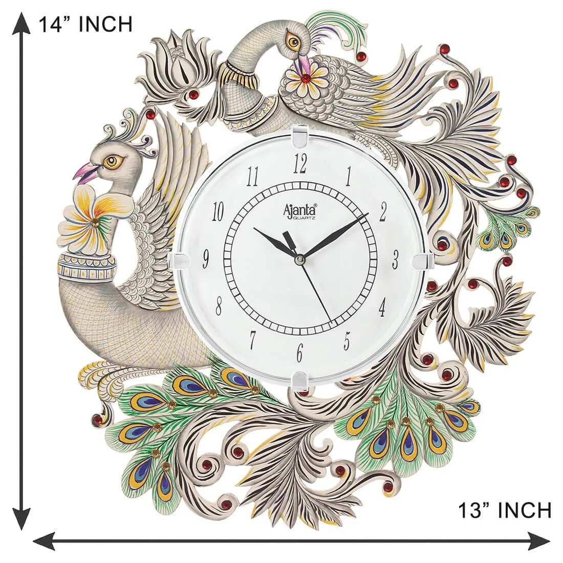 Circadian Ajanta Peacock Design Wall Clock For Home Décor Living Room Hall Office Bedroom Fancy Stylish Antique Wooden Watch Hand Made Multicolour 36 X 36 Cm Pack Of 1 - Analog