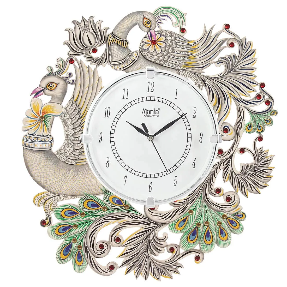 Circadian Ajanta Peacock Design Wall Clock For Home Décor Living Room Hall Office Bedroom Fancy Stylish Antique Wooden Watch Hand Made Multicolour 36 X 36 Cm Pack Of 1 - Analog