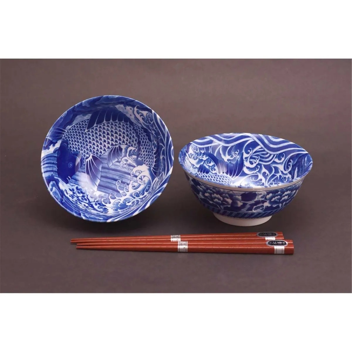 Concept Japan Aizome Koi Carp Blue Bowl Chopstick Set