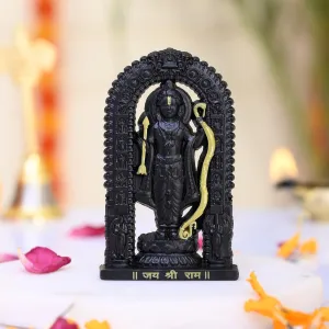 Craftam Metal Small Ram Lalla Idol Murti Ayodhya for Car Dashboard Home Decor,Home Temple Mandir Pooja, Gift, Car Dashboard (Black Height - 2.7 Inch)