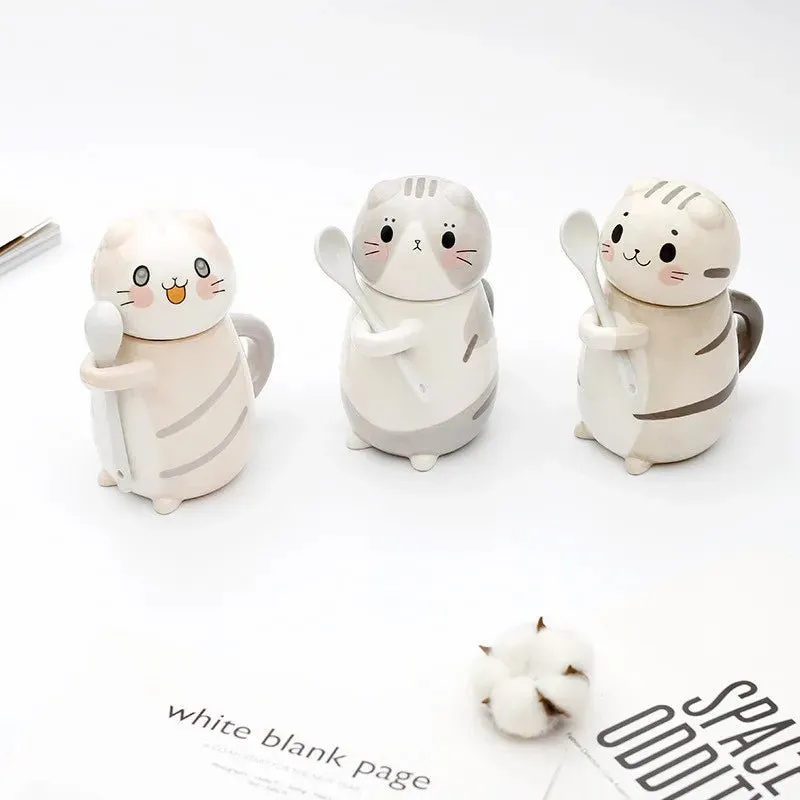 Cute Cat Ceramics Coffee Mug With Spoon
