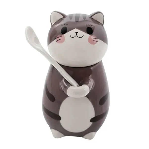 Cute Cat Ceramics Coffee Mug With Spoon