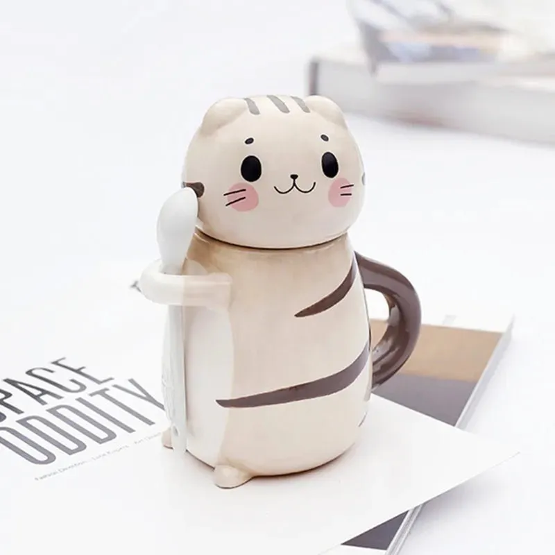 Cute Cat Ceramics Coffee Mug With Spoon