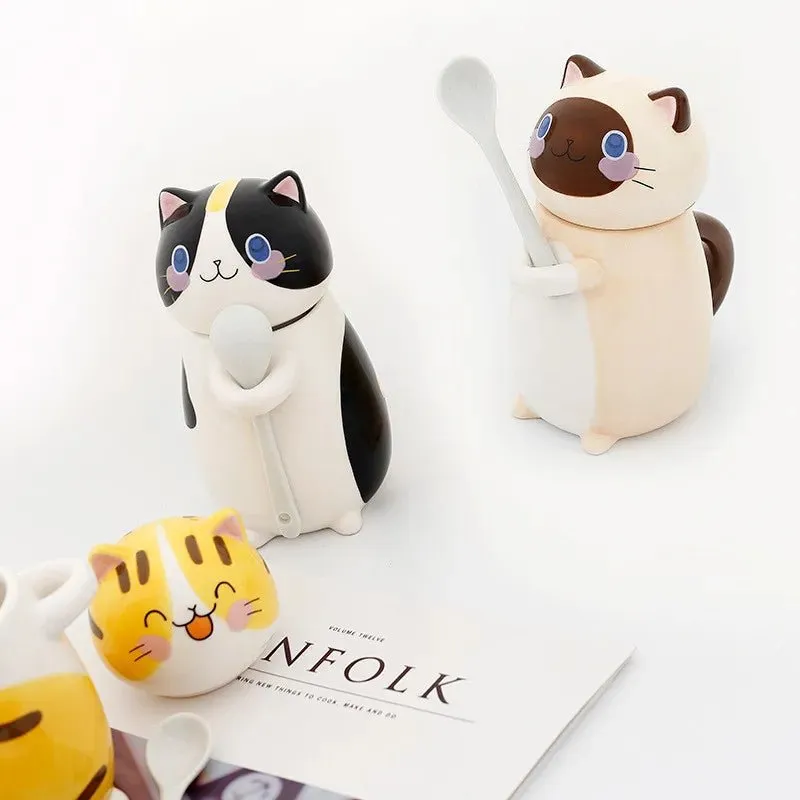 Cute Cat Ceramics Coffee Mug With Spoon