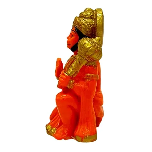 Cyan Collection Marble Dust Sinduri Hanuman Ji Murti Idol for Car Dashboard | Hanuman Ji Blessing Posture with Gada | Balaji Ji Ki Murti for Home Office Temple Pooja Decor (Pack of 1)