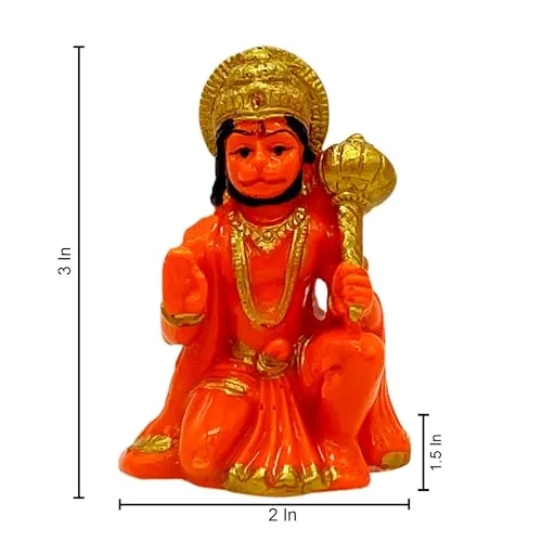 Cyan Collection Marble Dust Sinduri Hanuman Ji Murti Idol for Car Dashboard | Hanuman Ji Blessing Posture with Gada | Balaji Ji Ki Murti for Home Office Temple Pooja Decor (Pack of 1)