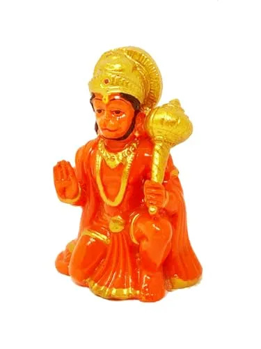 Cyan Collection Marble Dust Sinduri Hanuman Ji Murti Idol for Car Dashboard | Hanuman Ji Blessing Posture with Gada | Balaji Ji Ki Murti for Home Office Temple Pooja Decor (Pack of 1)