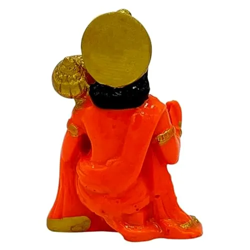 Cyan Collection Marble Dust Sinduri Hanuman Ji Murti Idol for Car Dashboard | Hanuman Ji Blessing Posture with Gada | Balaji Ji Ki Murti for Home Office Temple Pooja Decor (Pack of 1)