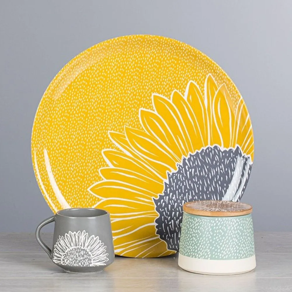 David Mason 36cm Yellow Artisan Flowers Round Tray