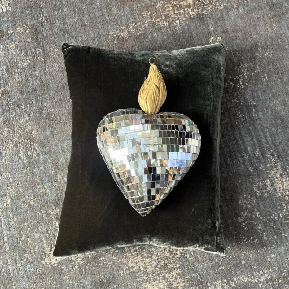 Disco Ball Faceted Mirror Heart Ornament - Large - Boncoeurs