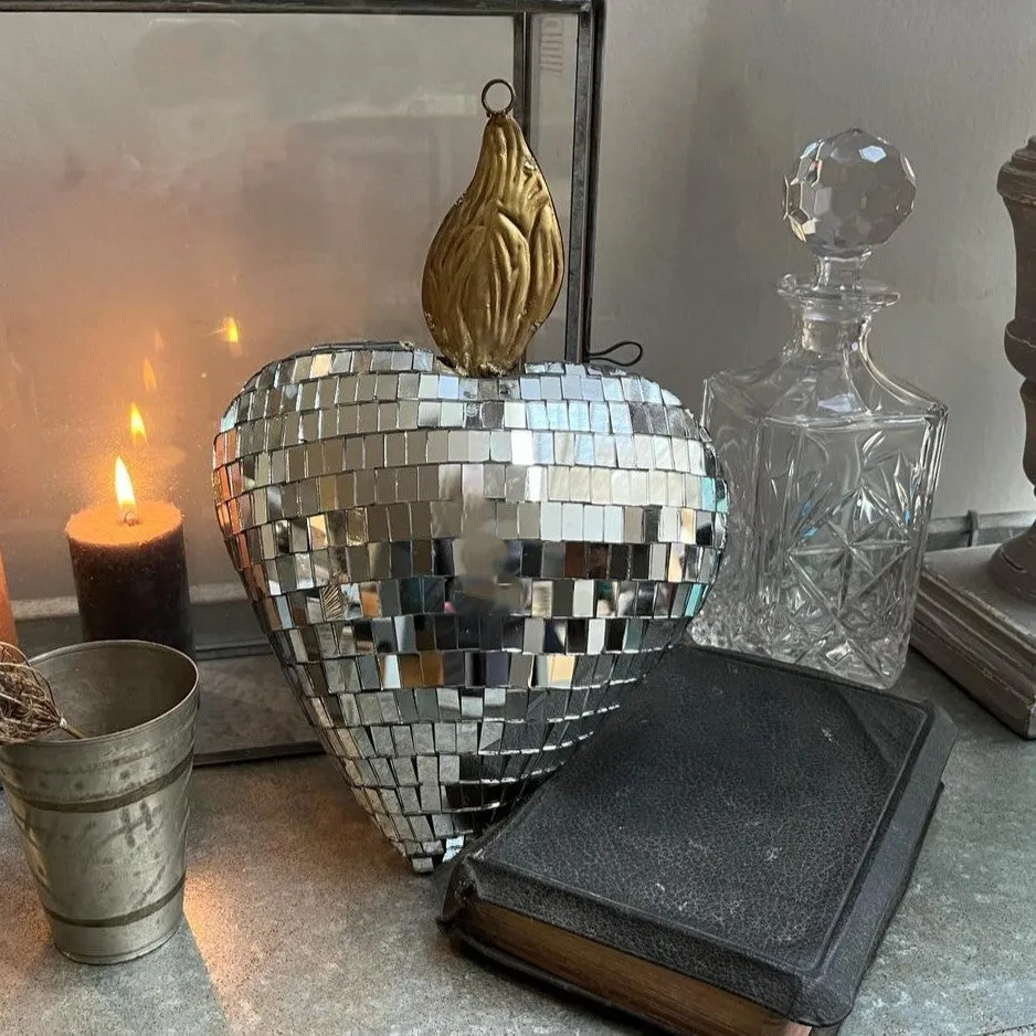 Disco Ball Faceted Mirror Heart Ornament - Large - Boncoeurs