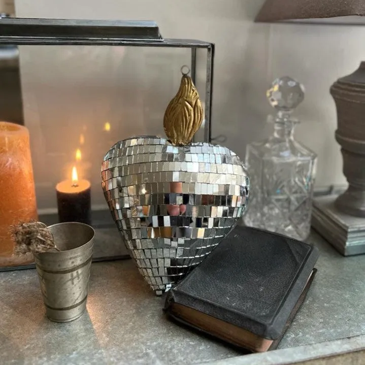 Disco Ball Faceted Mirror Heart Ornament - Large - Boncoeurs