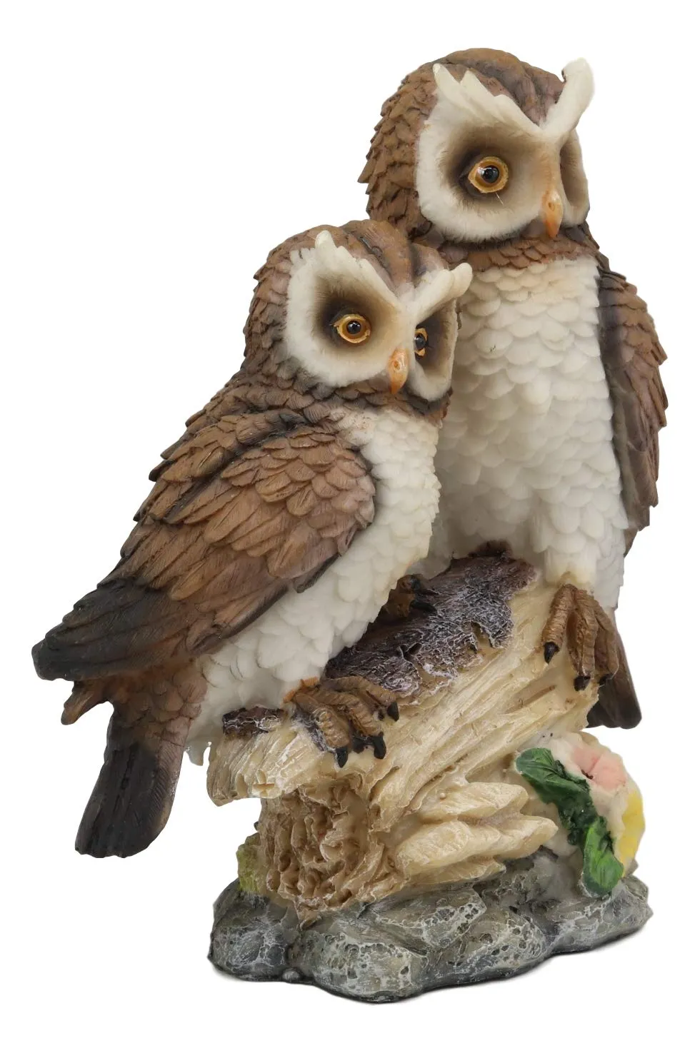 Ebros Romantic 2 Great Horned Owl Couple On Tree Stump Statue 6.25"Tall Whimsical Love Valentines Forest Nocturnal Brown Owls Figurine As Home Decorative Sculpture Accent