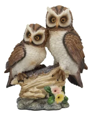 Ebros Romantic 2 Great Horned Owl Couple On Tree Stump Statue 6.25"Tall Whimsical Love Valentines Forest Nocturnal Brown Owls Figurine As Home Decorative Sculpture Accent