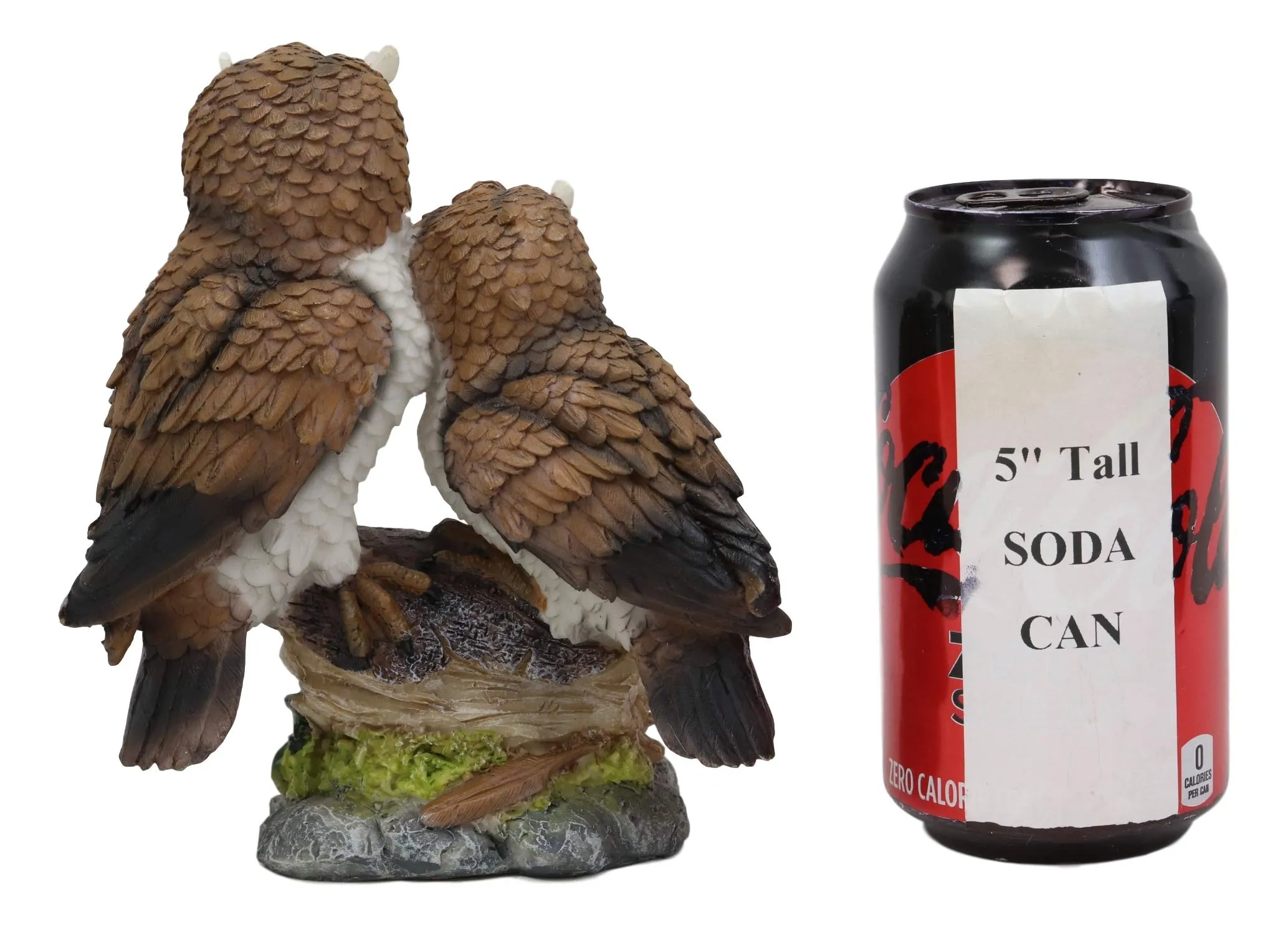 Ebros Romantic 2 Great Horned Owl Couple On Tree Stump Statue 6.25"Tall Whimsical Love Valentines Forest Nocturnal Brown Owls Figurine As Home Decorative Sculpture Accent