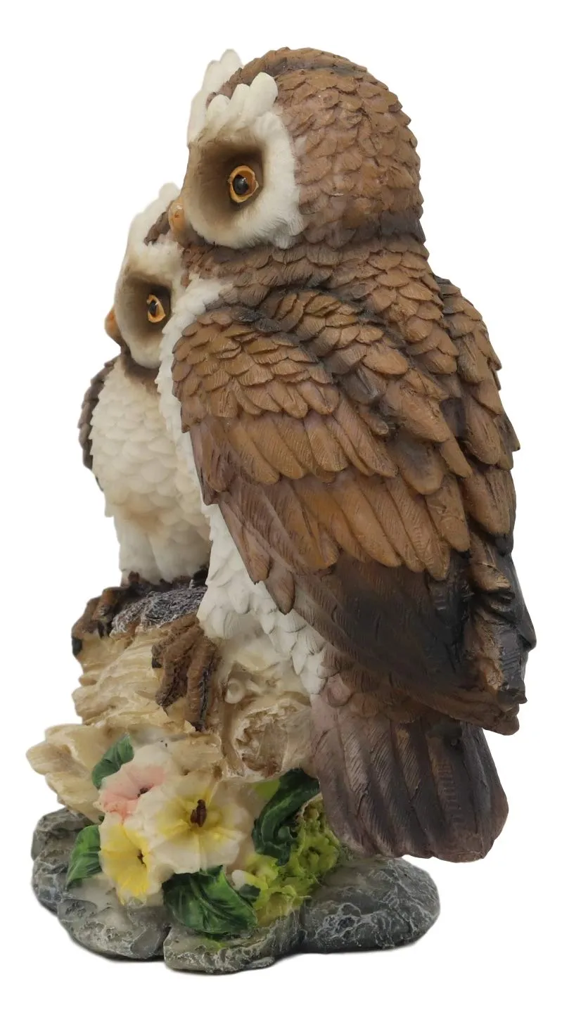 Ebros Romantic 2 Great Horned Owl Couple On Tree Stump Statue 6.25"Tall Whimsical Love Valentines Forest Nocturnal Brown Owls Figurine As Home Decorative Sculpture Accent