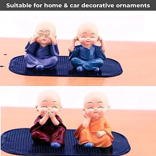 ELITEWAVE Resin Set Of 4 Buddha Monk Statues Miniature Figurines Showpiece For Wall Shelf Table Desktop Car Dashboard Decoration Home Office Decor (Cute_Buddha_Set-Of-4)