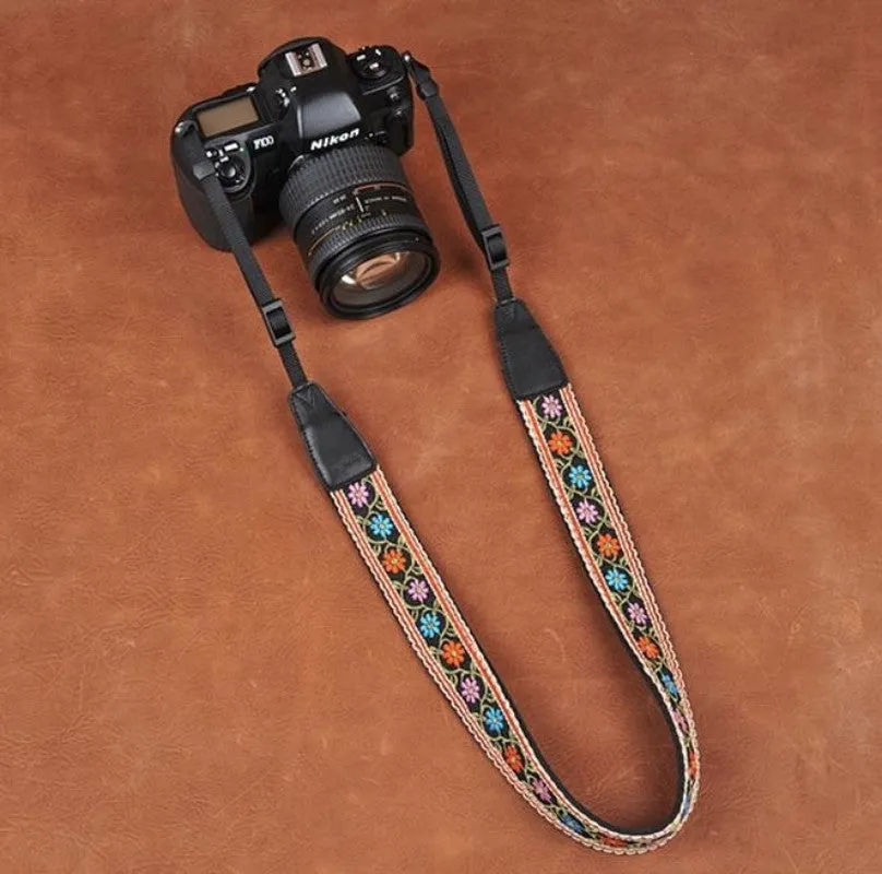 Embroidered Style Retro Strap  Handmade Leather Camera Strap 8417
