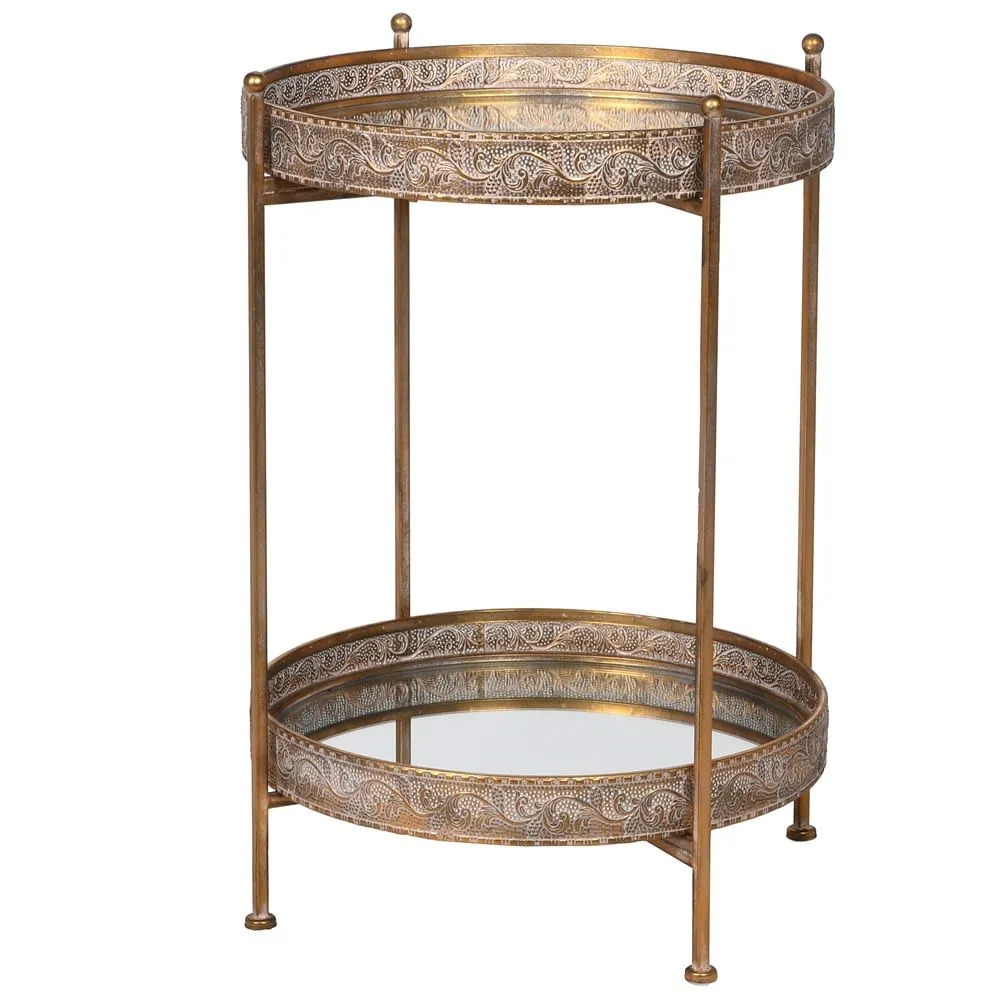 Gold Side Table 2 Trays 63 cm