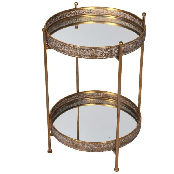 Gold Side Table 2 Trays 63 cm