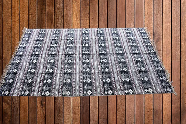 Handmade Beautiful Black Holy Block Print Cotton Dari Carpet
