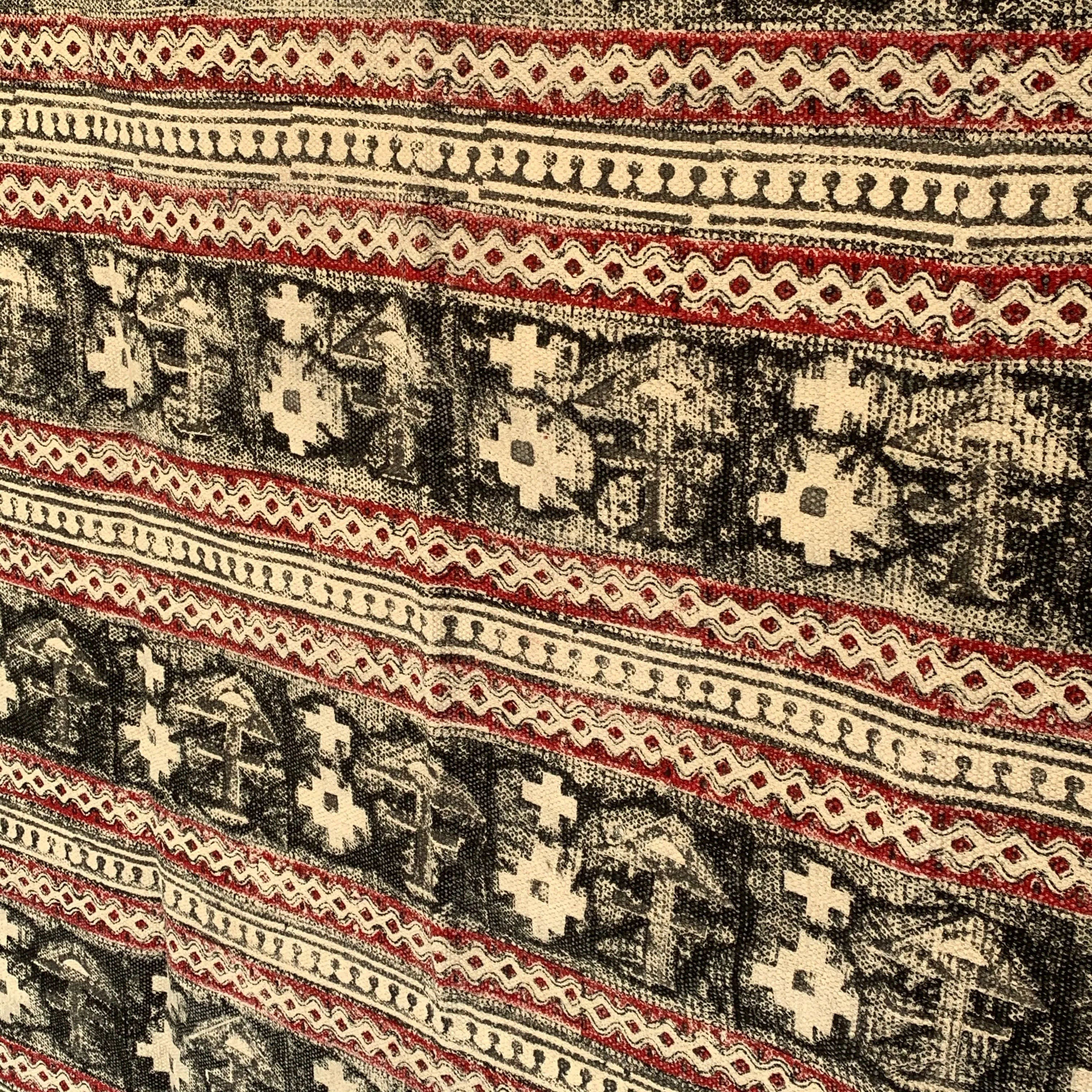Handmade Beautiful Black Holy Block Print Cotton Dari Carpet