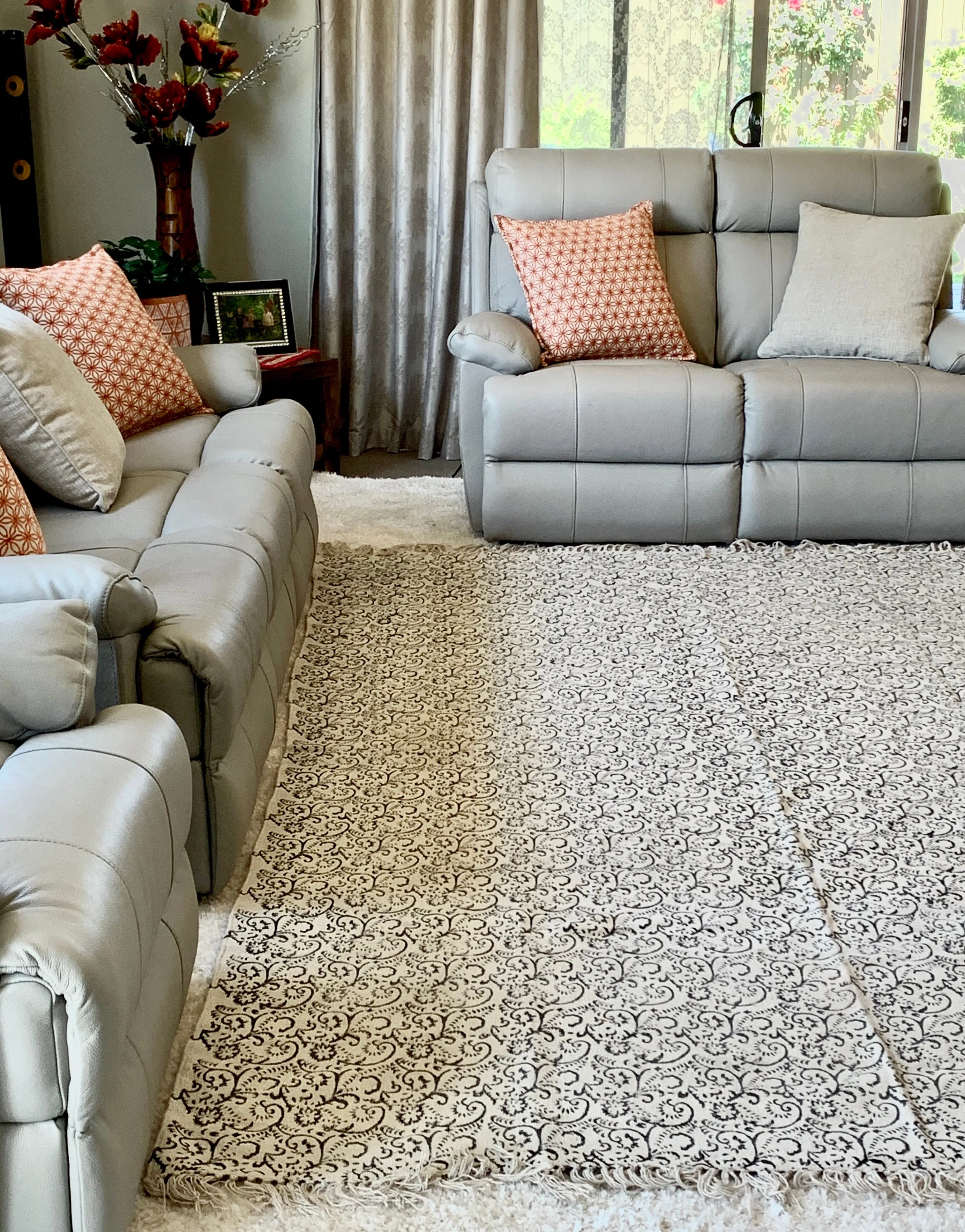 Handmade Beautiful French Block Print Cotton Dari Carpet